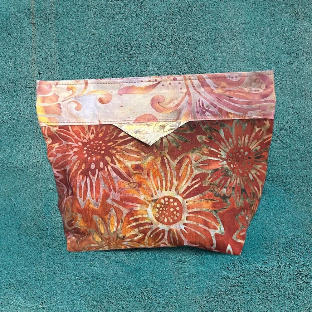 Handmade Boho Batik Sunflower Fabric Makeup Bag
